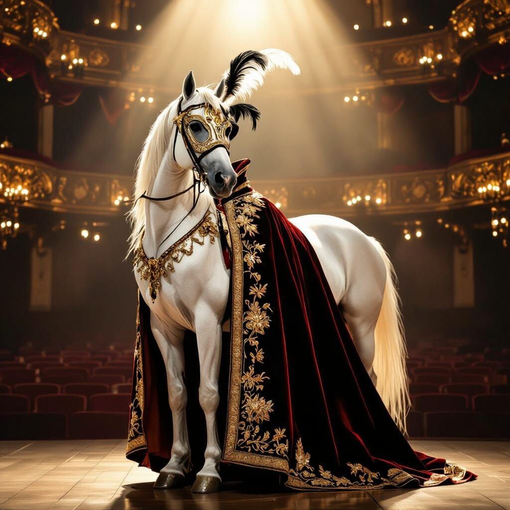 Elegant Horse in Opera Cape, Romantic Art Style