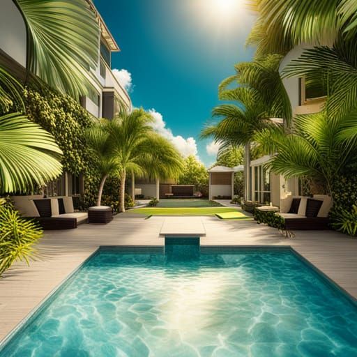 Detailed 3D Tropical Pool Scene