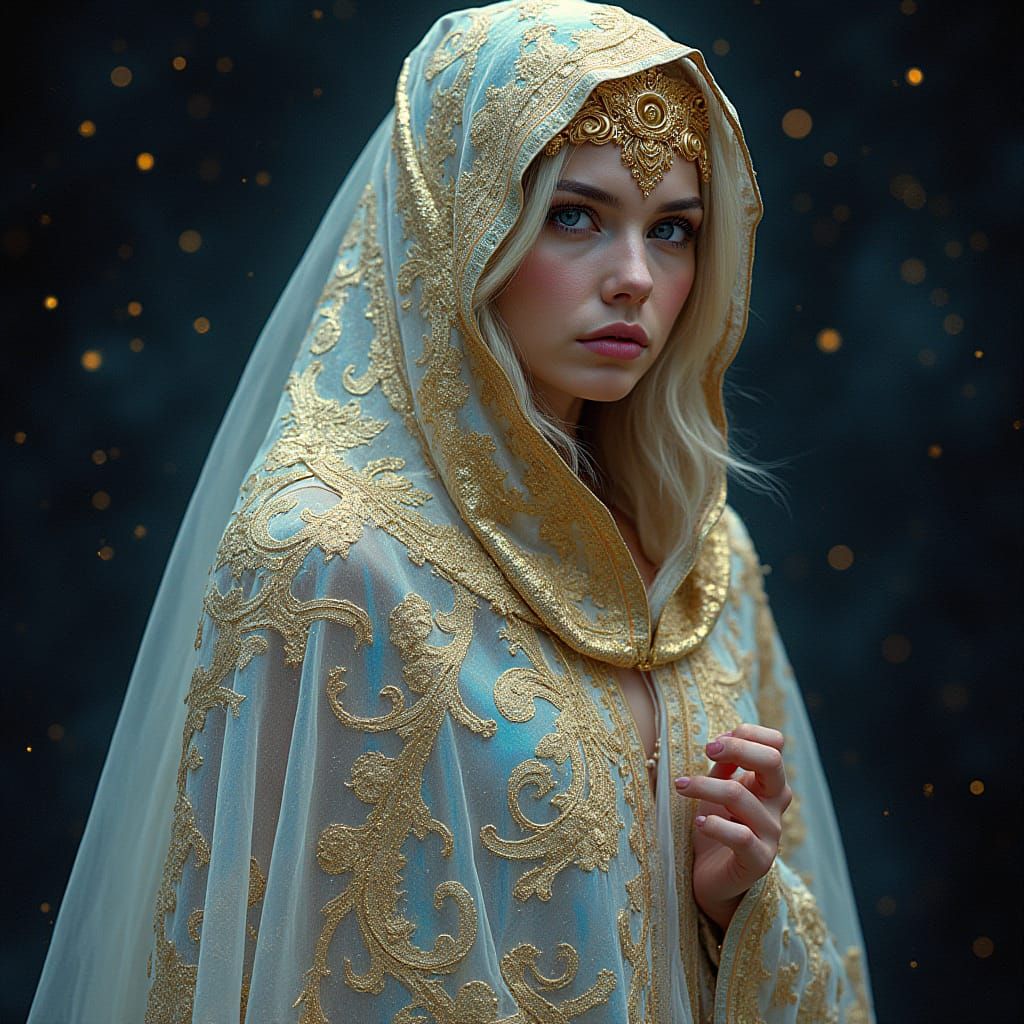 Ethereal Cloak with Ancient Mysticism, Art Nouveau Cosmic Su...