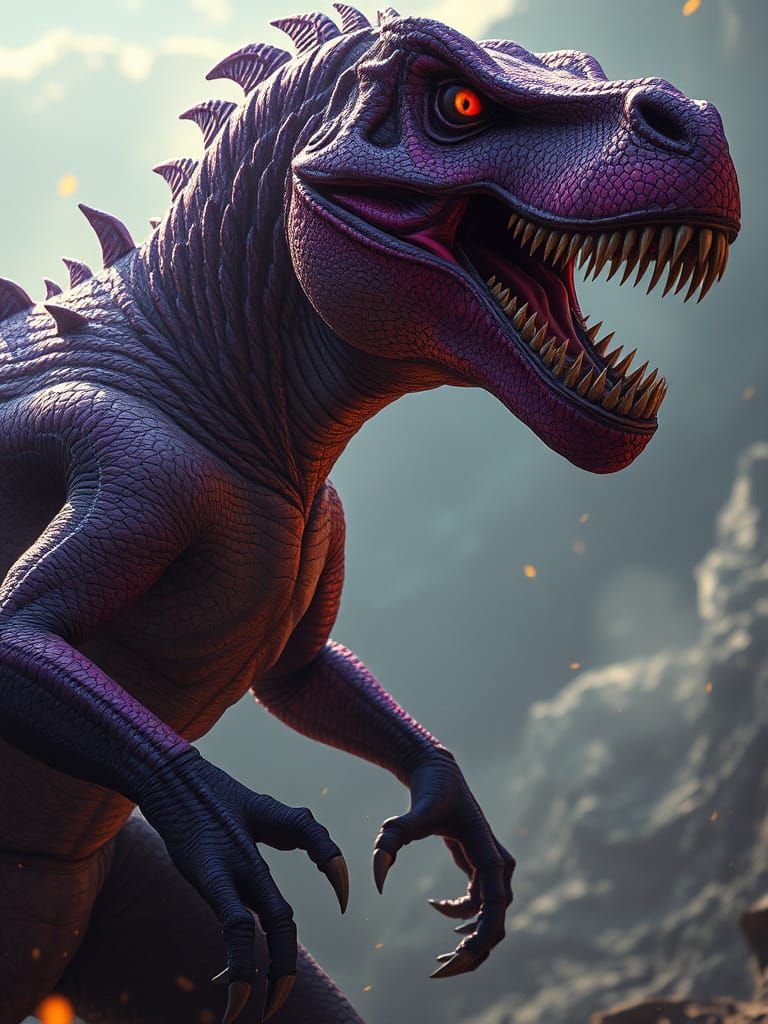 Cyberpunk-Style Human Dinosaur Hybrid Masterpiece