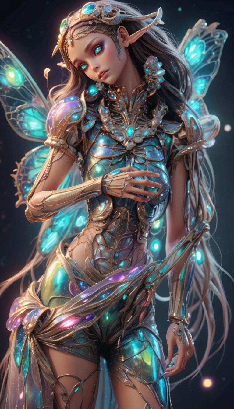 Iridescent Alien Goddess Reveals Organs: Anime-Inspired 3D A...
