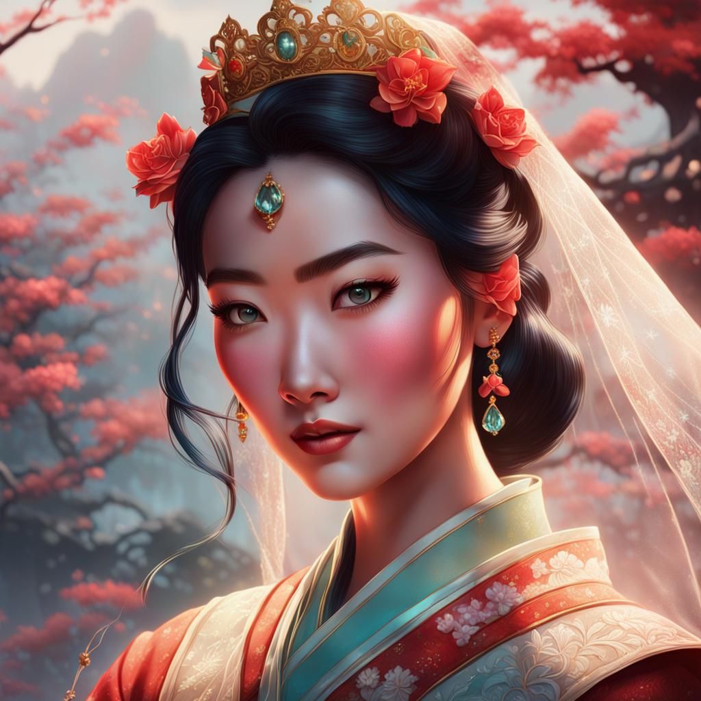 Princess Mulan as Bride, Pin-Up Style Portrait