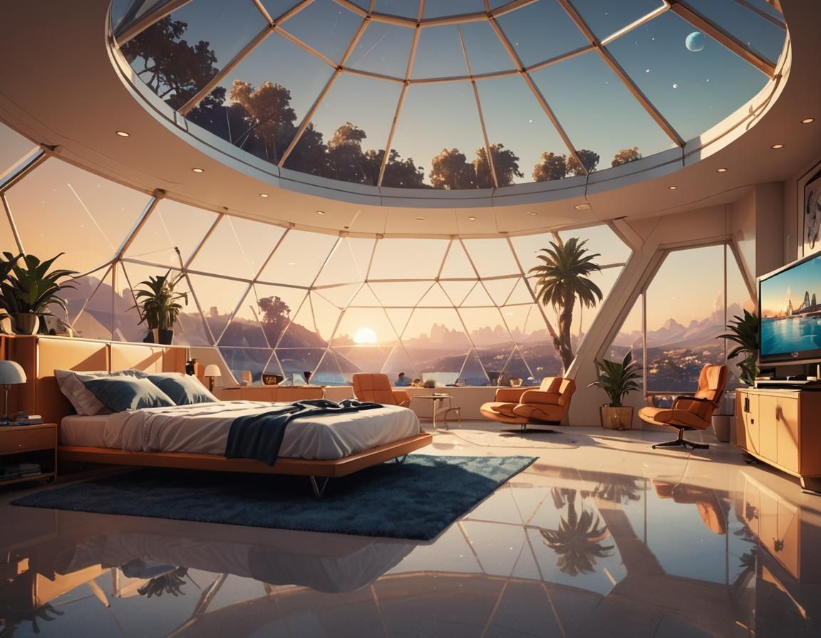 Futuristic Bedroom with Pool in Syd Mead Style