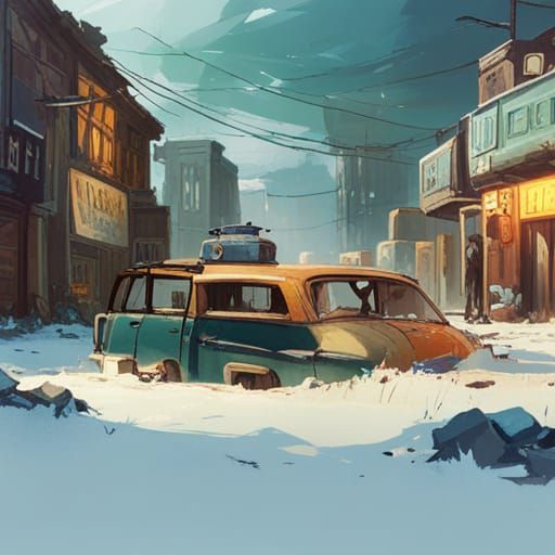 Post-Apocalyptic Deer in Overgrown Cityscape