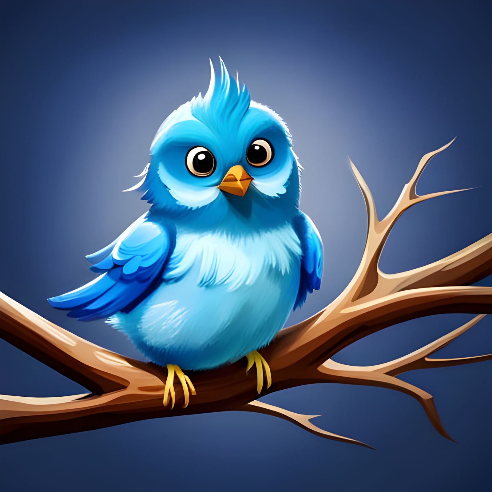 Cute Blue Bird Stuck in a Tree: Pixar Style