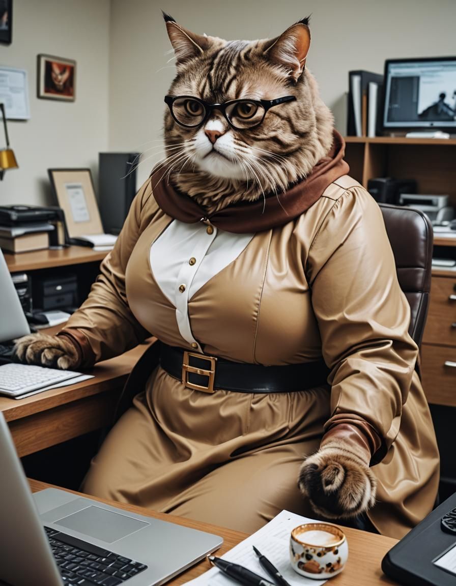 Hyperreal Portrait of an Outraged Feline Executive