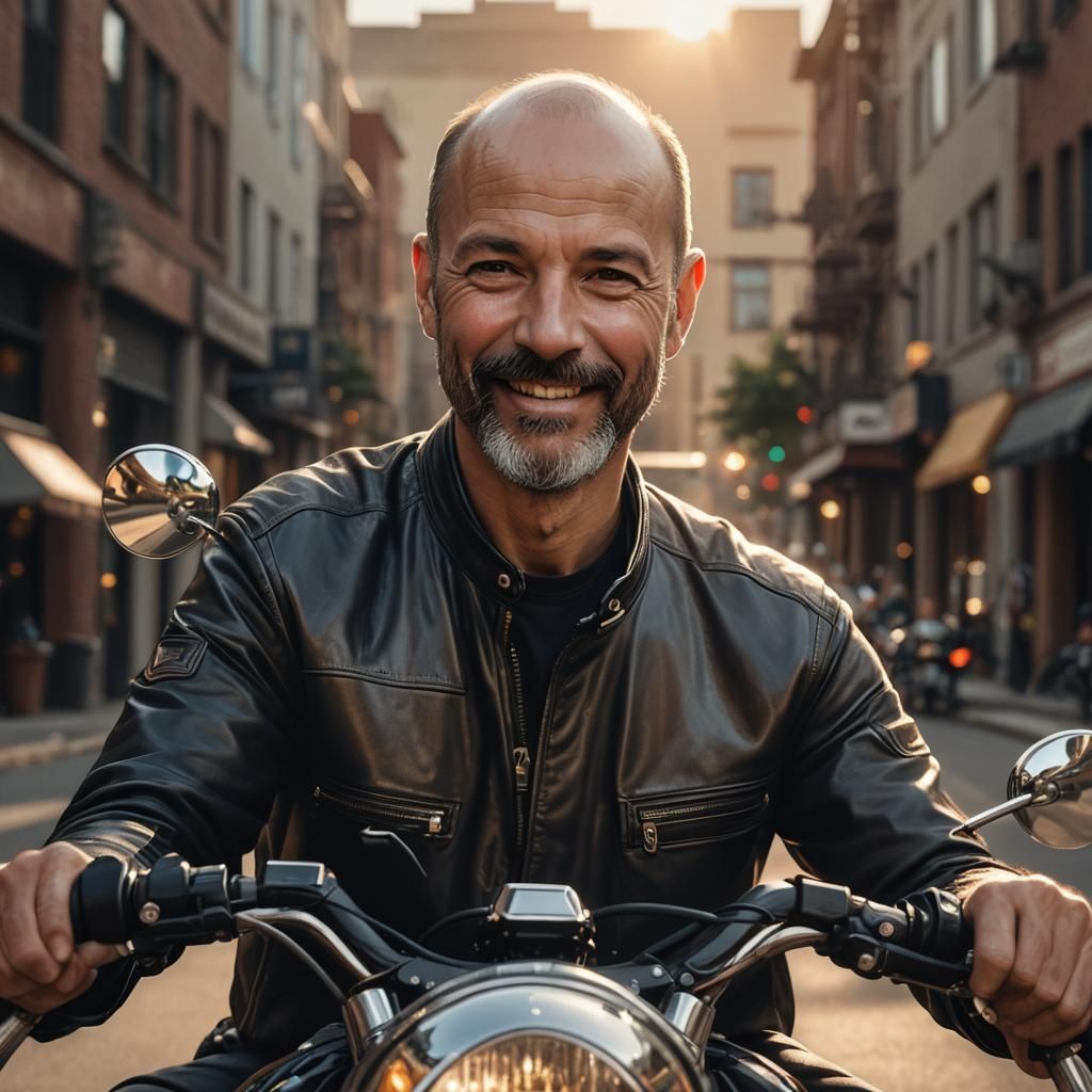 Photorealistic Portrait of Man on Motorcycle