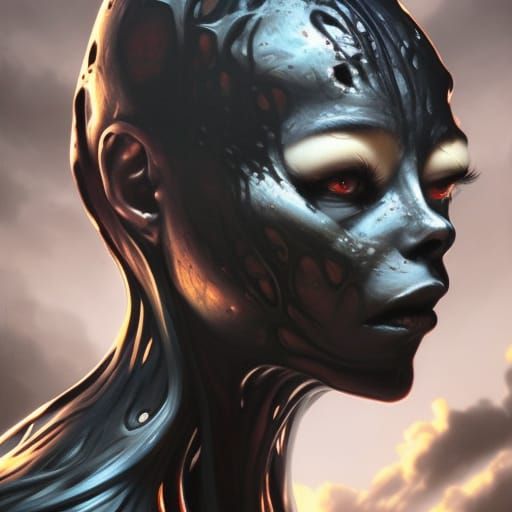 Woman in Living Liquid Latex Symbiote: Hyperdetailed Portrai...