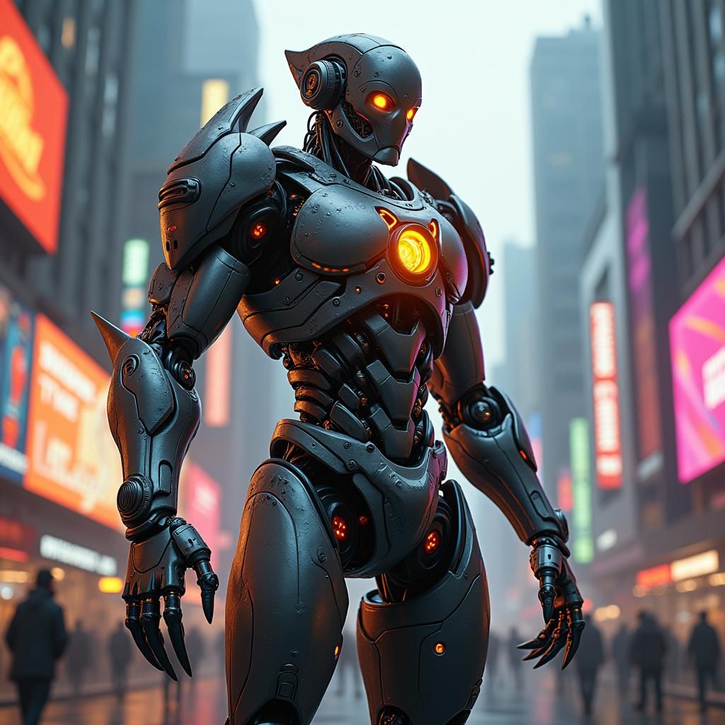 Cyberpunk Fusion Robot in Gritty Cityscape