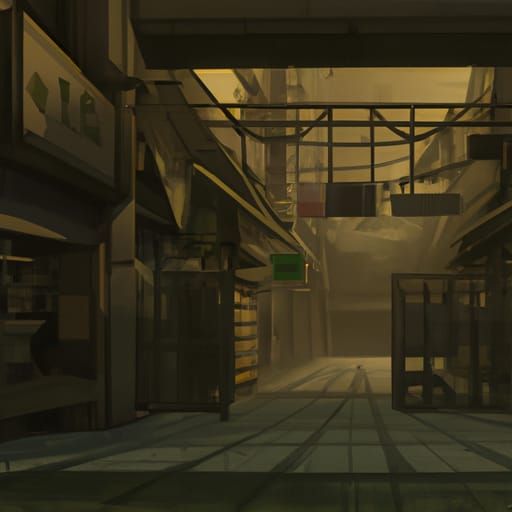 Futuristic Japanese Alley Market in Anime Style