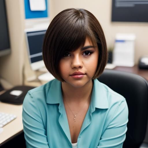 Woman with Bob Haircut in Office Cubicle
