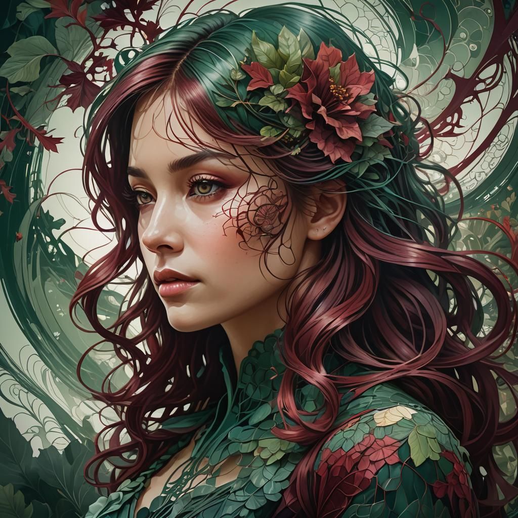 Woman in Double Exposure with Fractal Garden