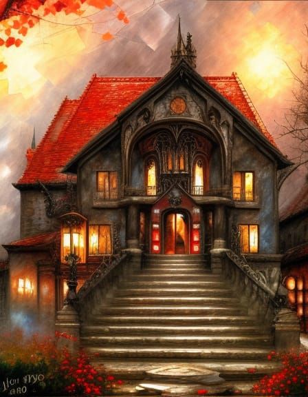 Gothic Portrait of Woman with Red Lipstick