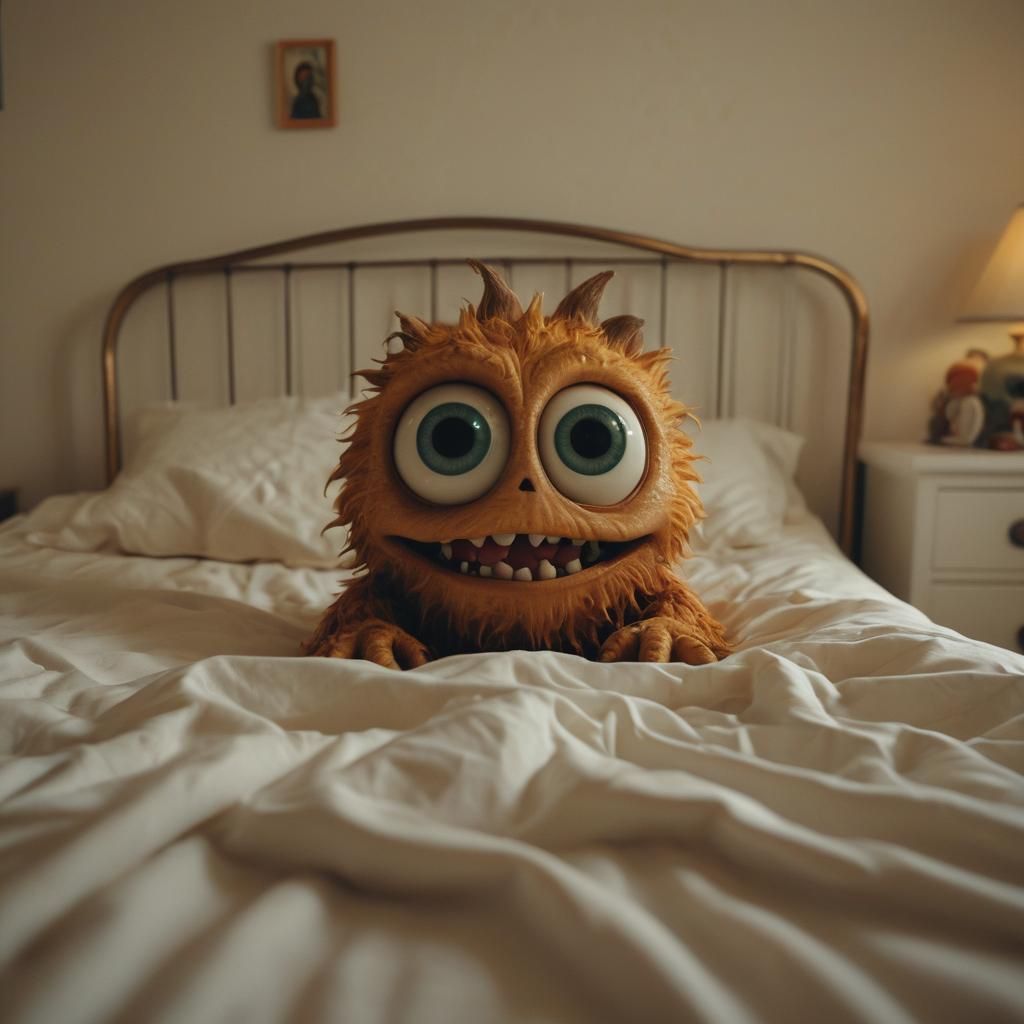 Cute Monster Under Bed in Cinematic Style