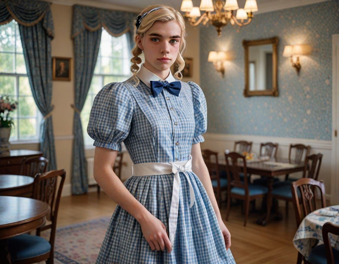 Gorgeous Crossdressing Teen Boy in Plaid Dress