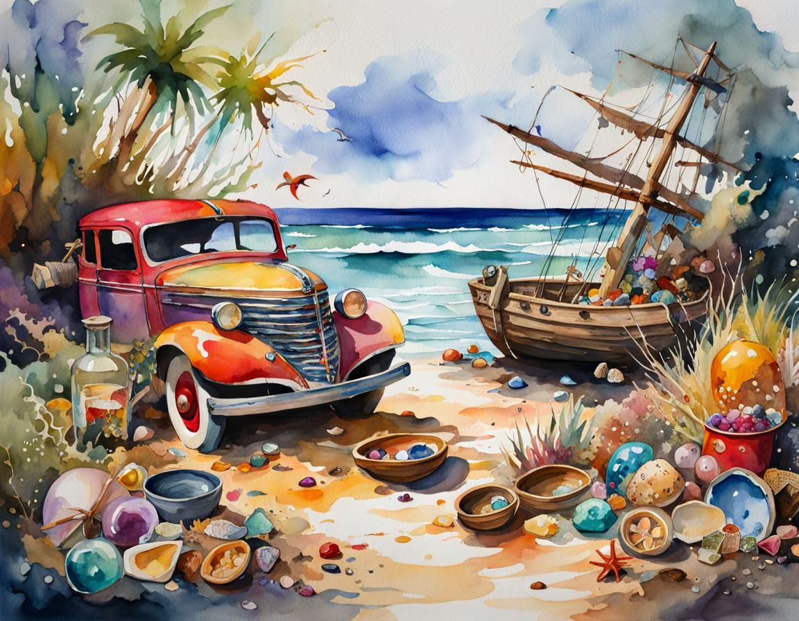 Whimsical Pirates Discover Treasures: Inkpunk Watercolor