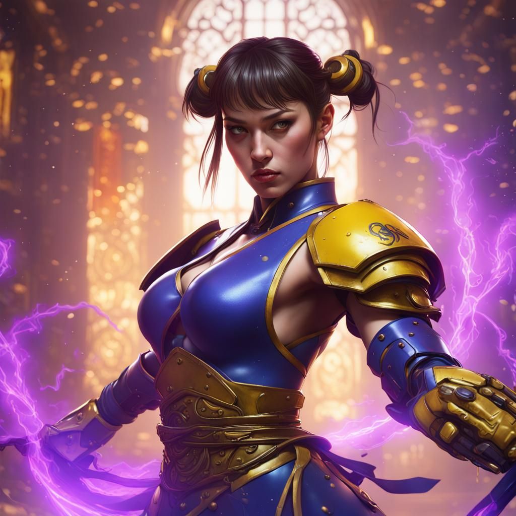 Robotic Chun Li Fighting: Dark Fantasy Concept Art