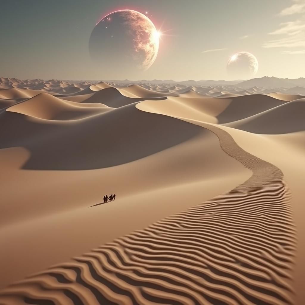 Giant Sandworm Emerges on Desert Planet