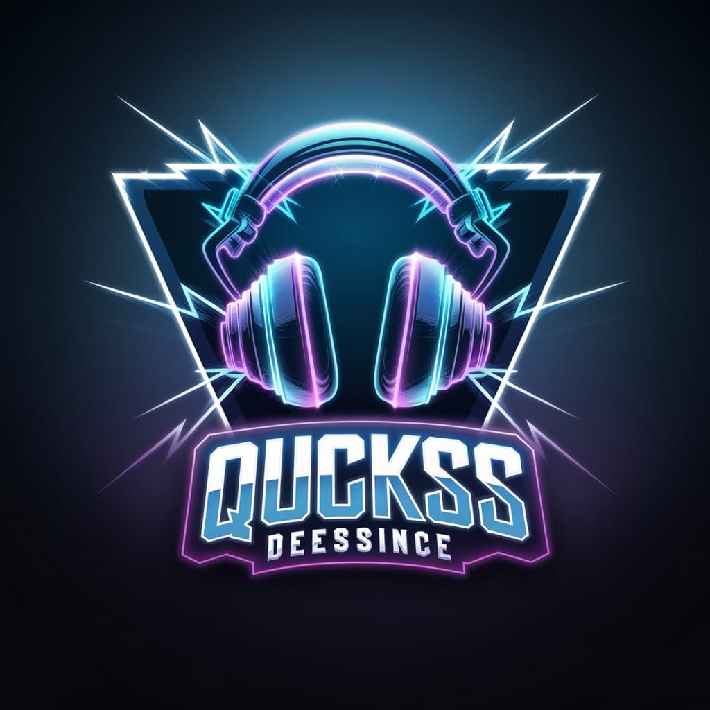 Neon Gaming Logo with Headset in Cyberpunk Style