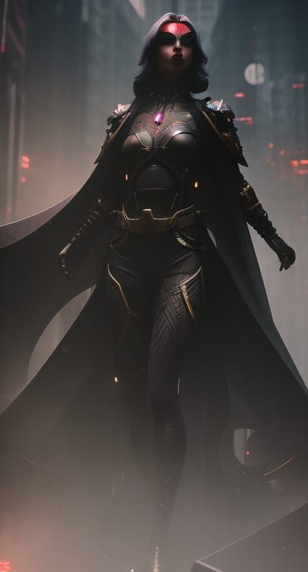 Cyberpunk Queen of Swords Tarot Card in Digital Art Style