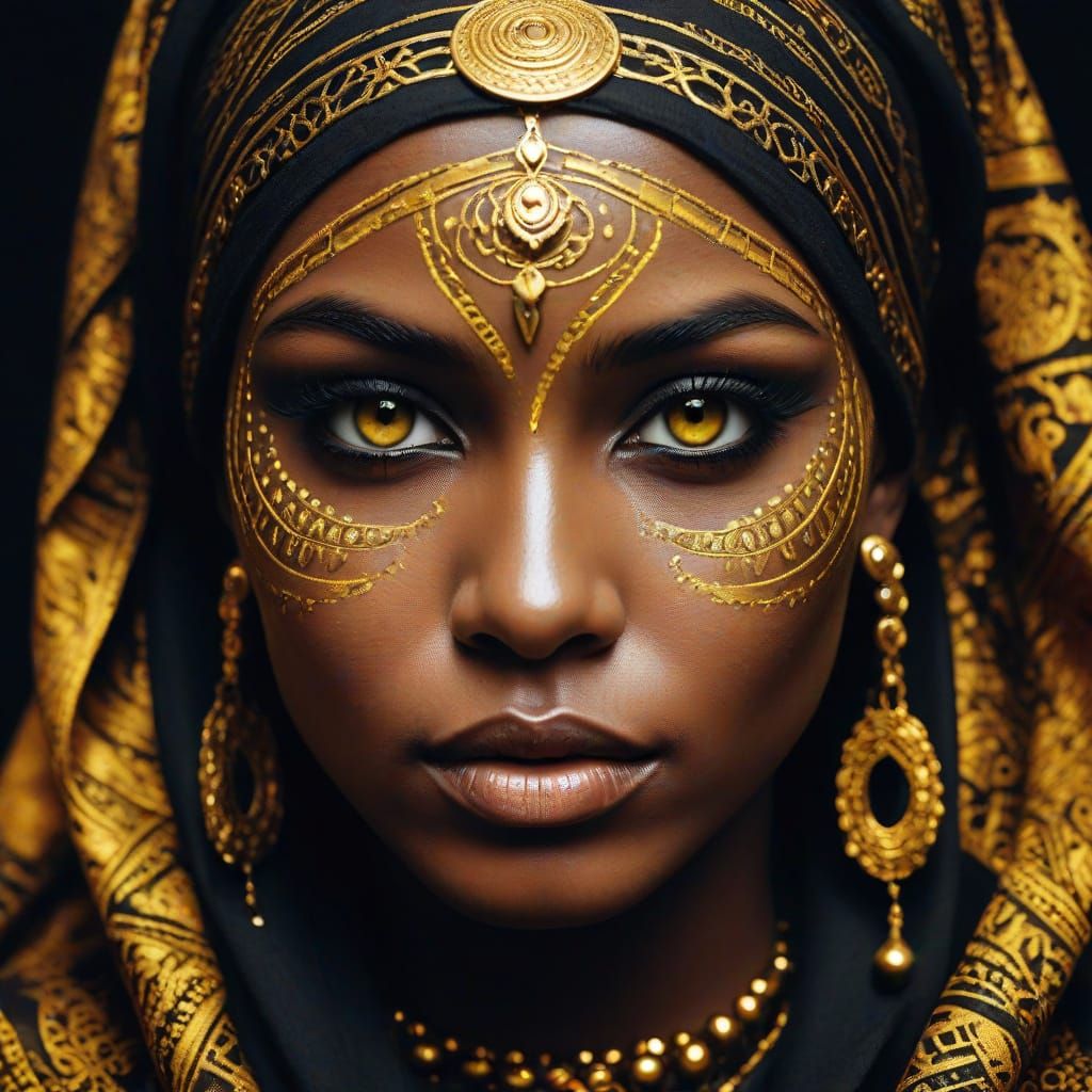 Golden Painted Woman in Fantasy Portrait