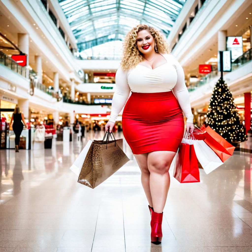 Curvy Woman with Alligator Shopping on Christmas Eve