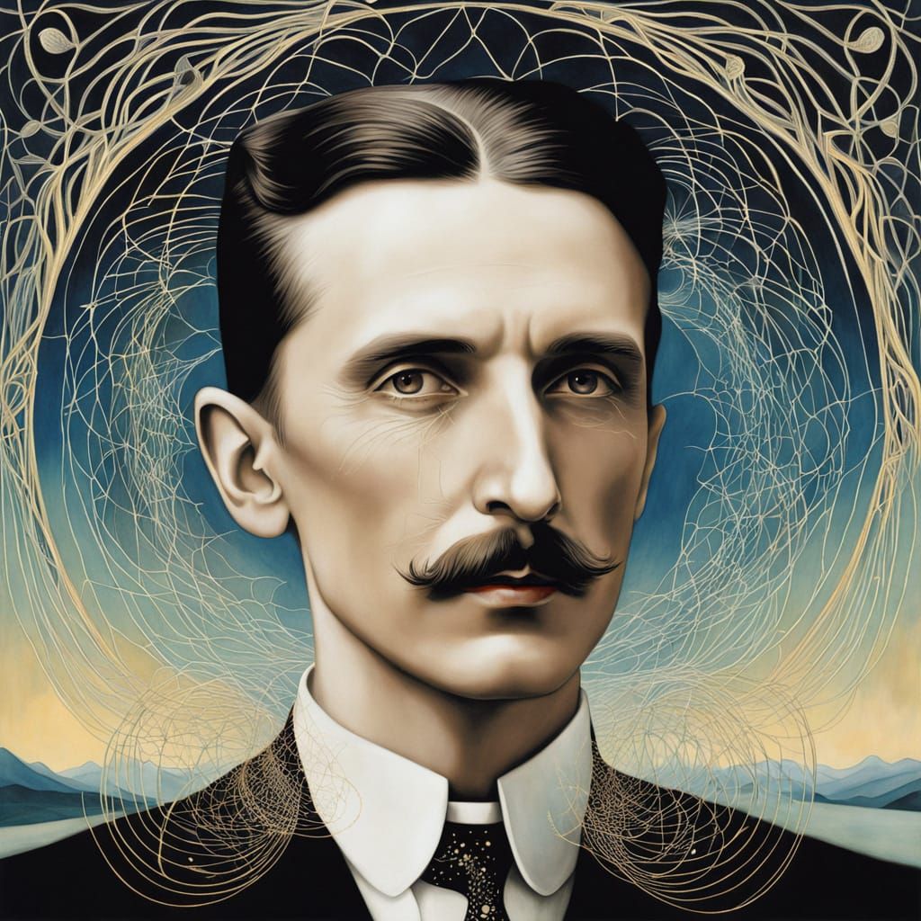 Ethereal Portrait of Nikola Tesla in Dreamlike Realism