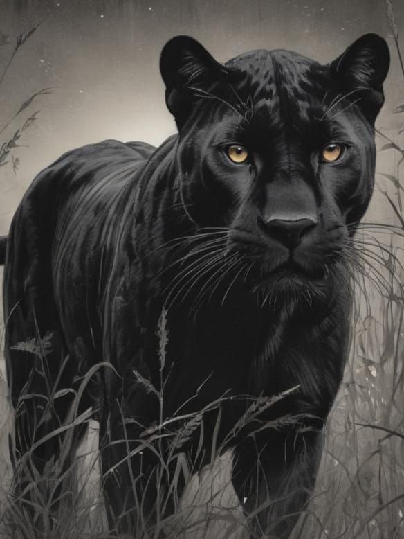 Monochrome Ink Portrait of Black Panther