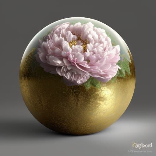 Gold and Glass Spheres Still Life in Hyperrealism