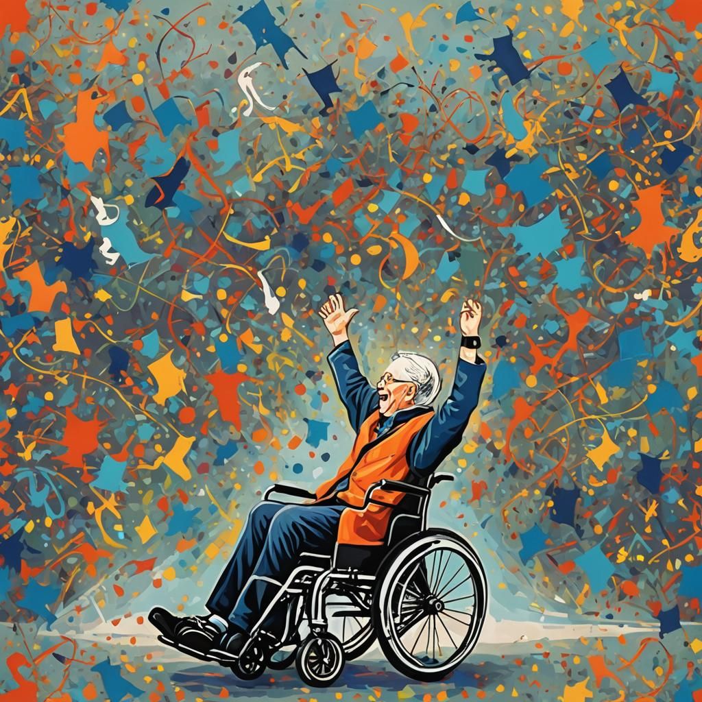 Joyful Disabled Person Dancing: Abstract Art in Vivid Colors