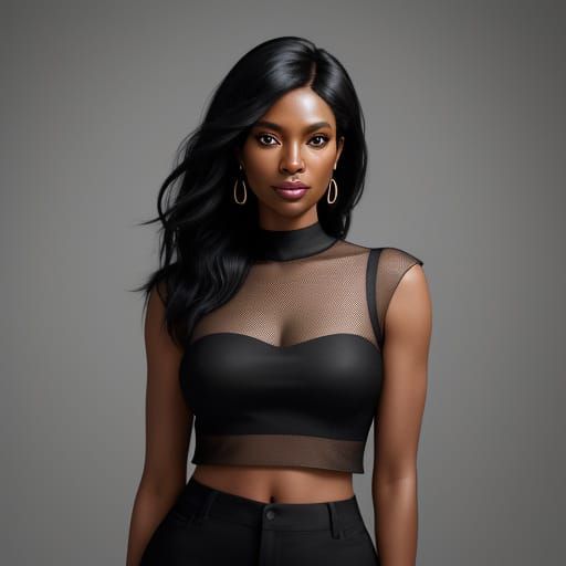 Confident Woman in Black Mesh Top