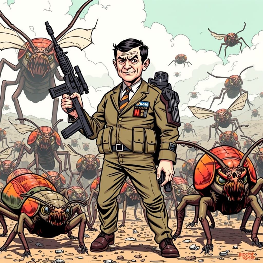 Mr Bean in Starship Troopers Comic Book Art