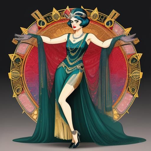 Art Deco Burlesque Star in Hyperrealistic Illustration