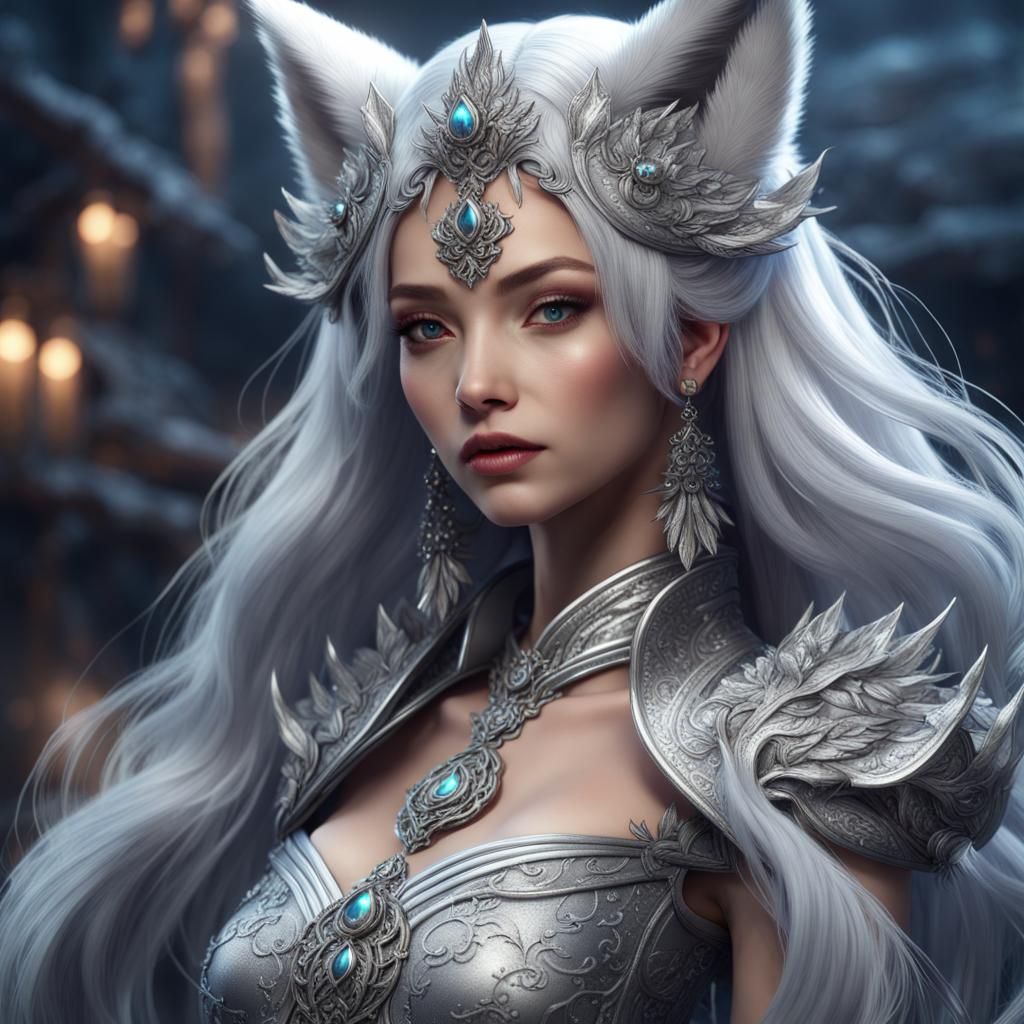 Silver Kitsune Princess Fantasy Concept Art