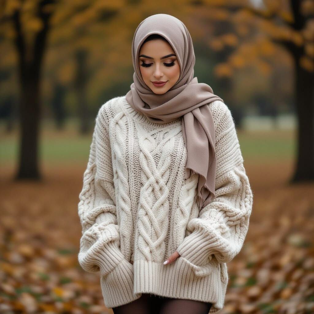 Stylish Woman in Autumn Park as Cinematic Photo