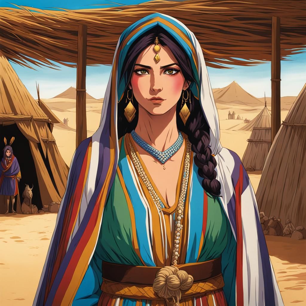 Anime Portrait of Persian Woman in Desert Camp