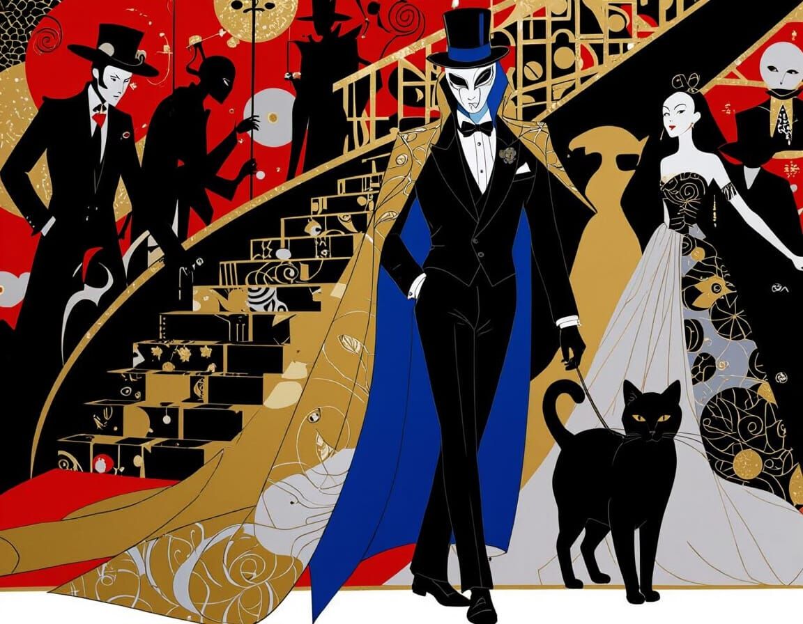 Anime Masked Man in Opulent Halloween Ballroom