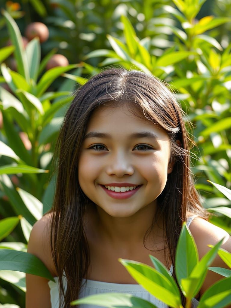 A Young Woman's Whimsical Moment in a Vibrant Garden