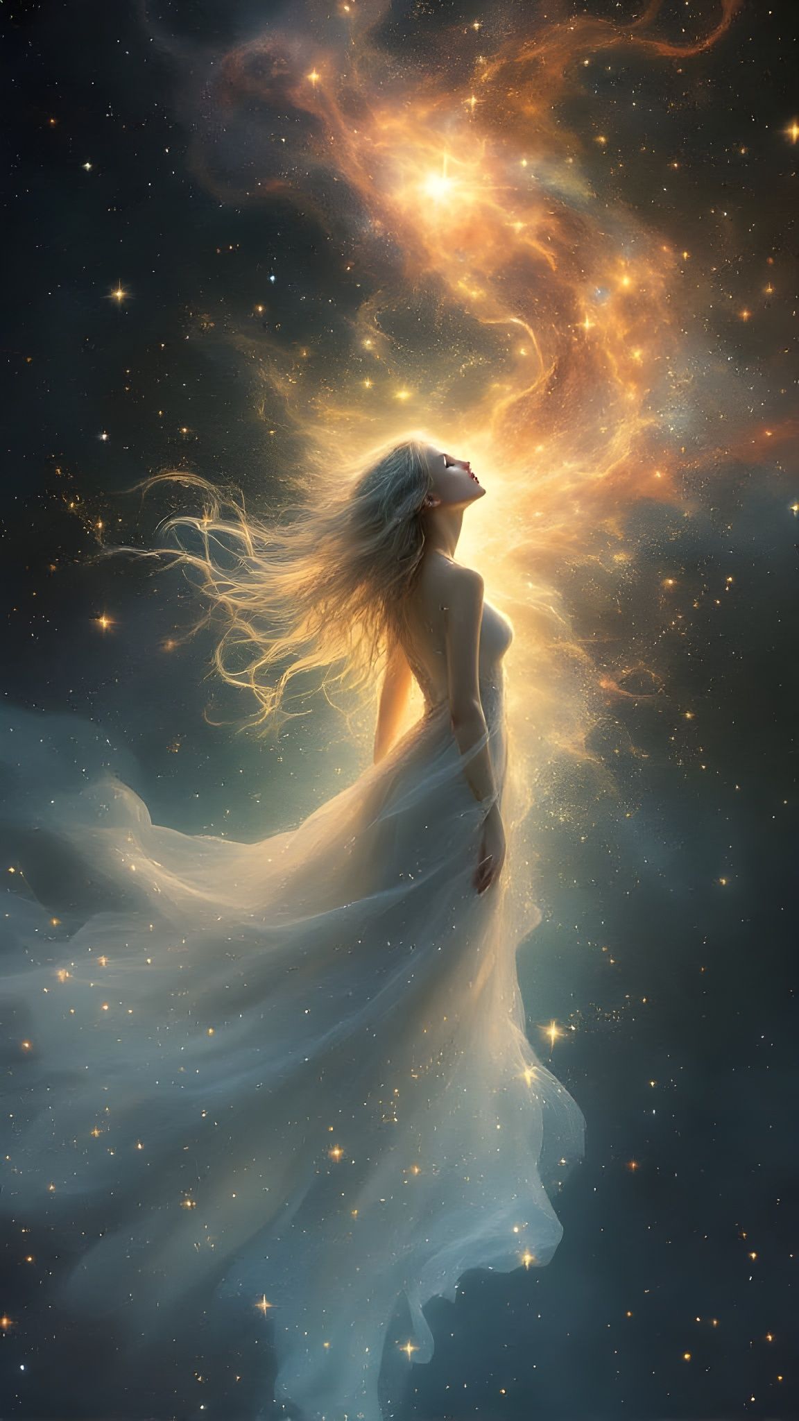 Ethereal Dreamer in Starry Celestial Embrace