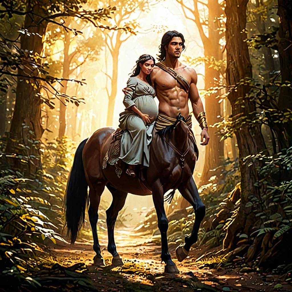 Centaur Carries Pregnant Woman Through Forest