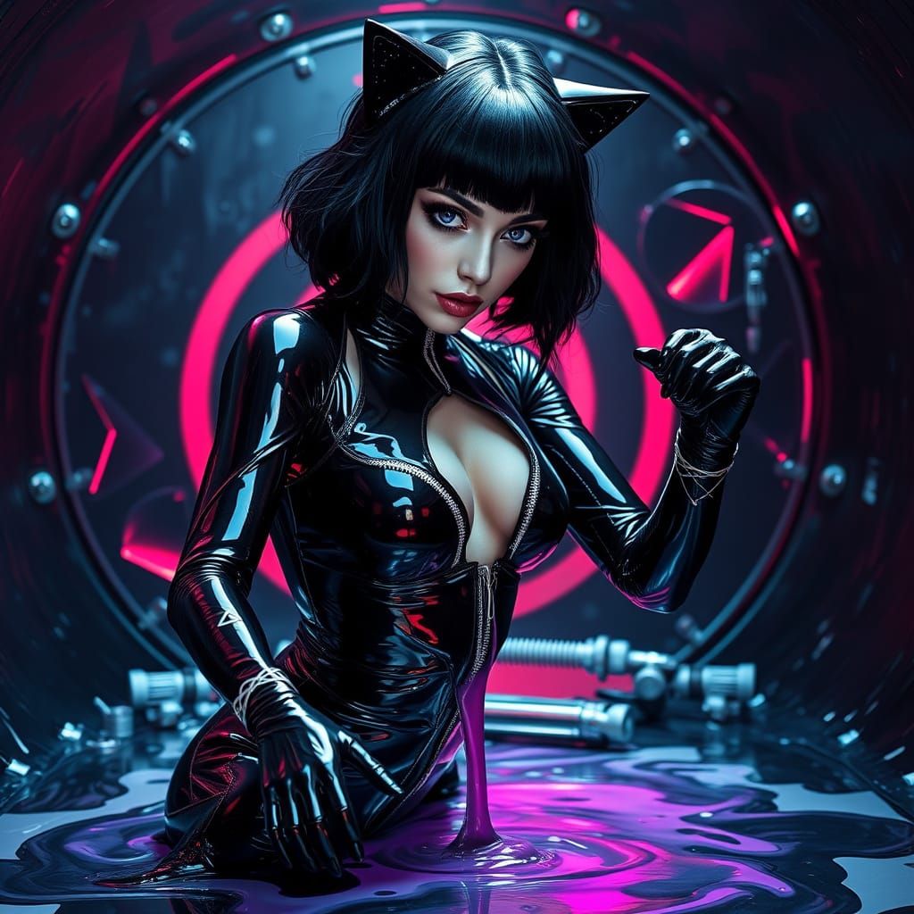 Emo Goth Model in Latex Catsuit