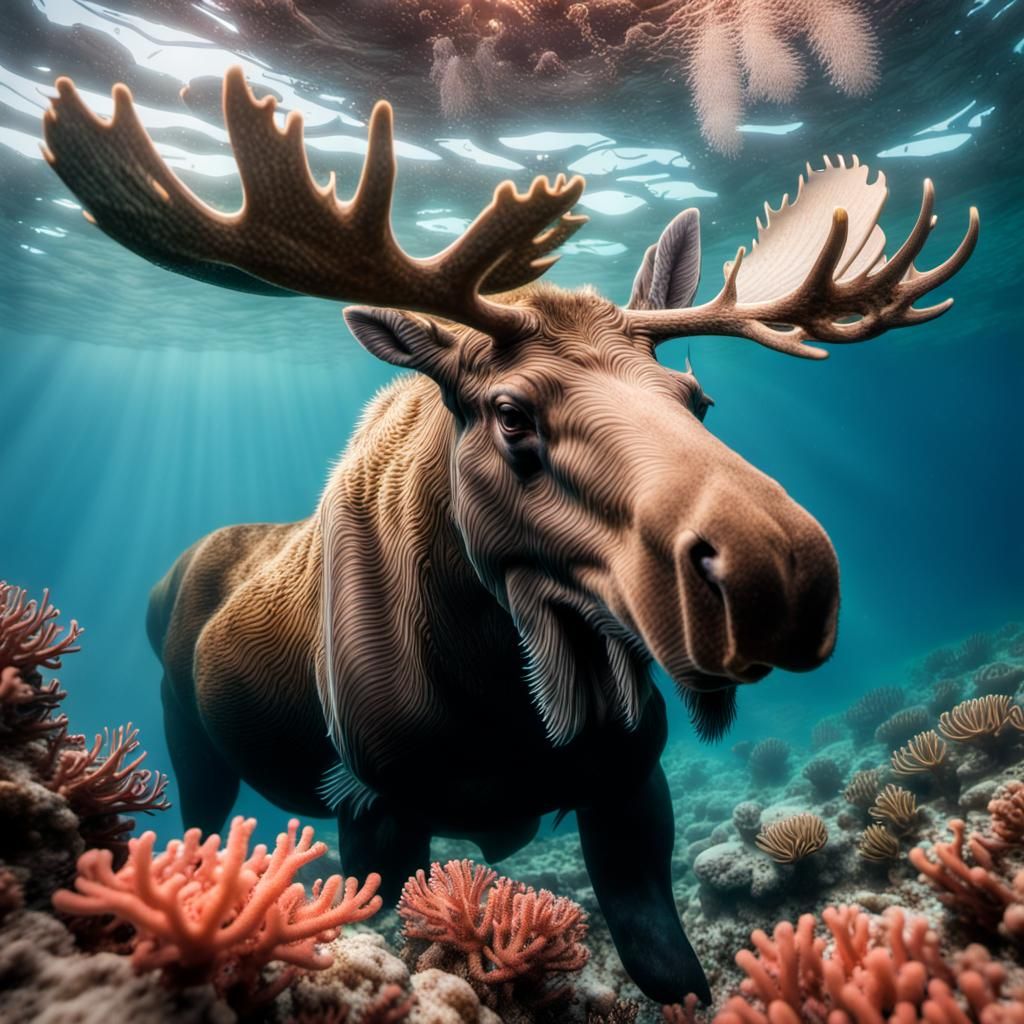Underwater Moose Amongst Coral Reefs: Wildlife Photography