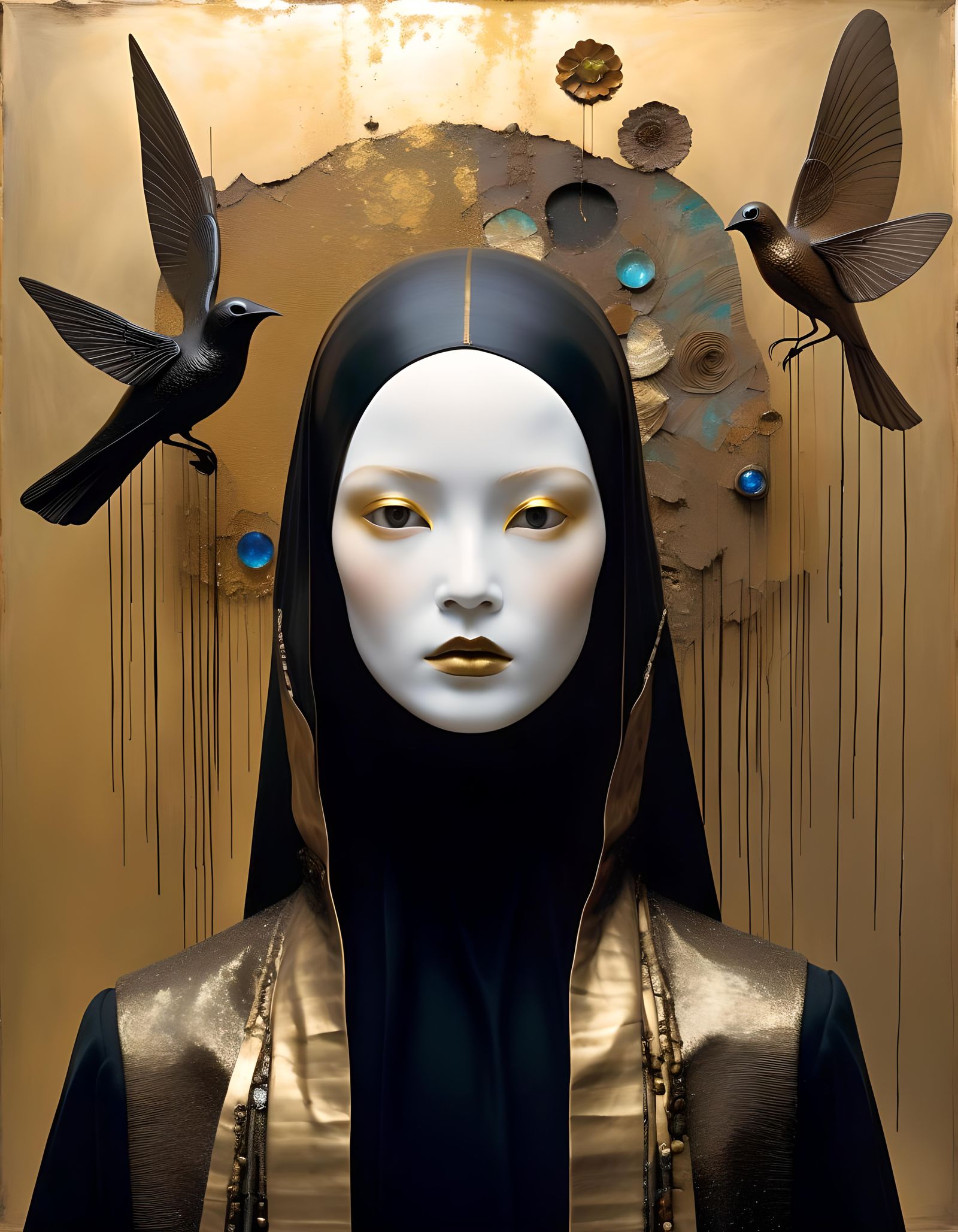 Sculptural Collage of Lost Dreams in Brown and Gold