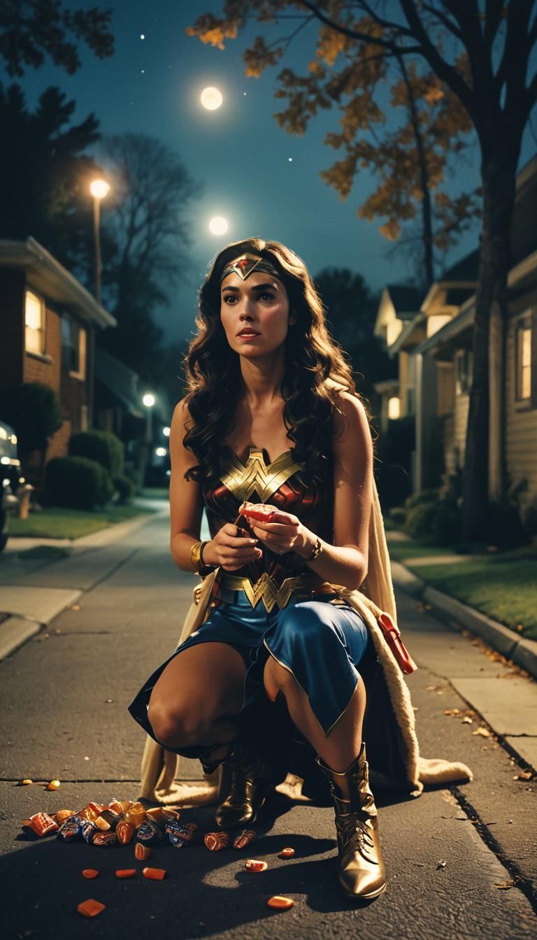 Wonder Woman Celebrates Halloween: 1970s Film Still