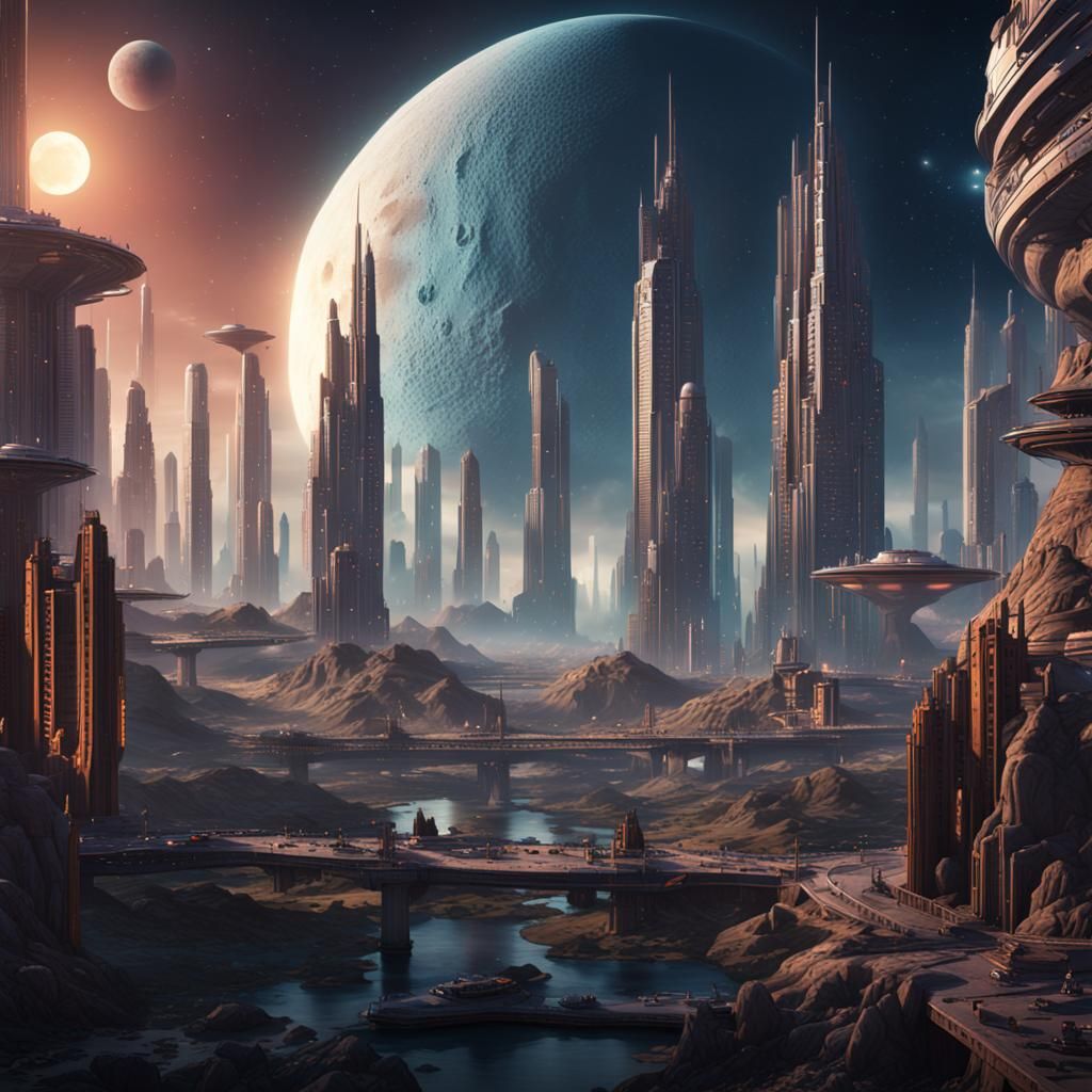 Futuristic Moon City: Detailed Matte Painting