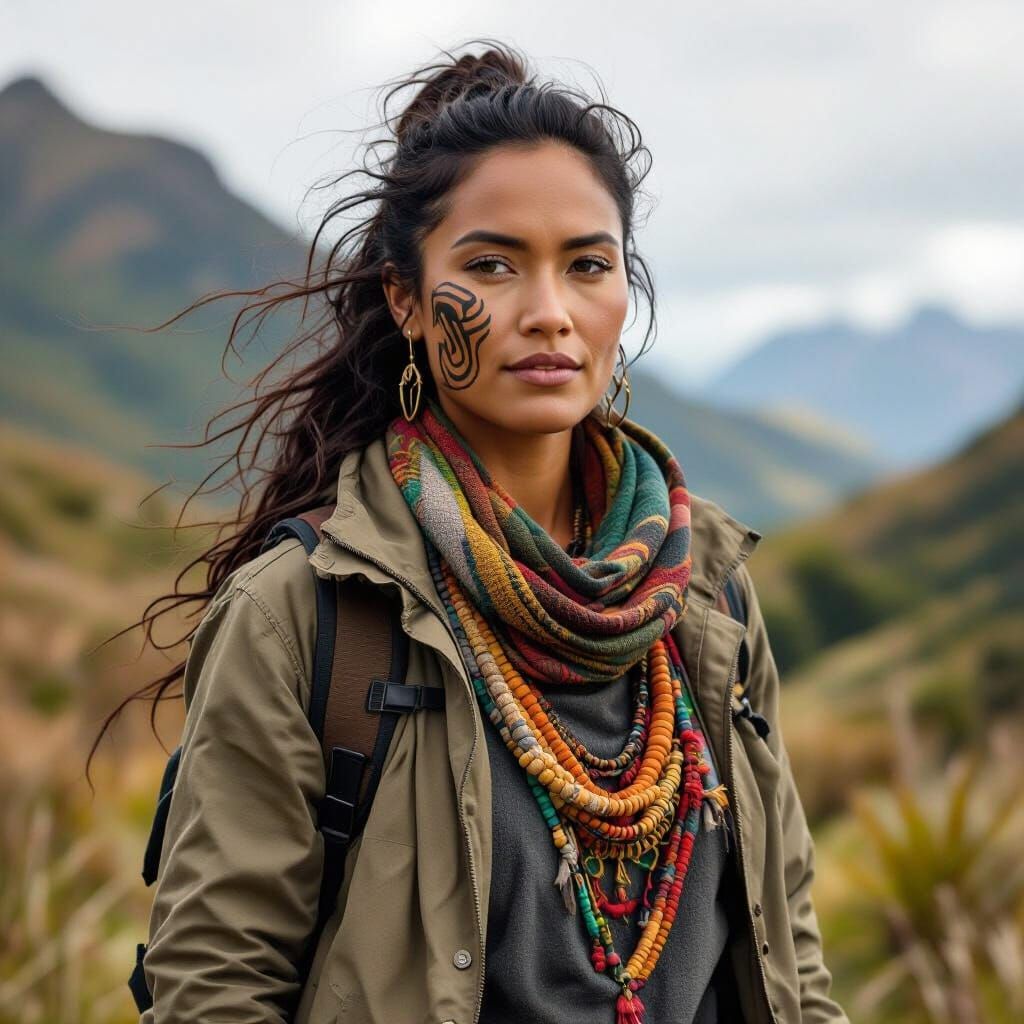 Strong Maori Woman Trekking Through Nature