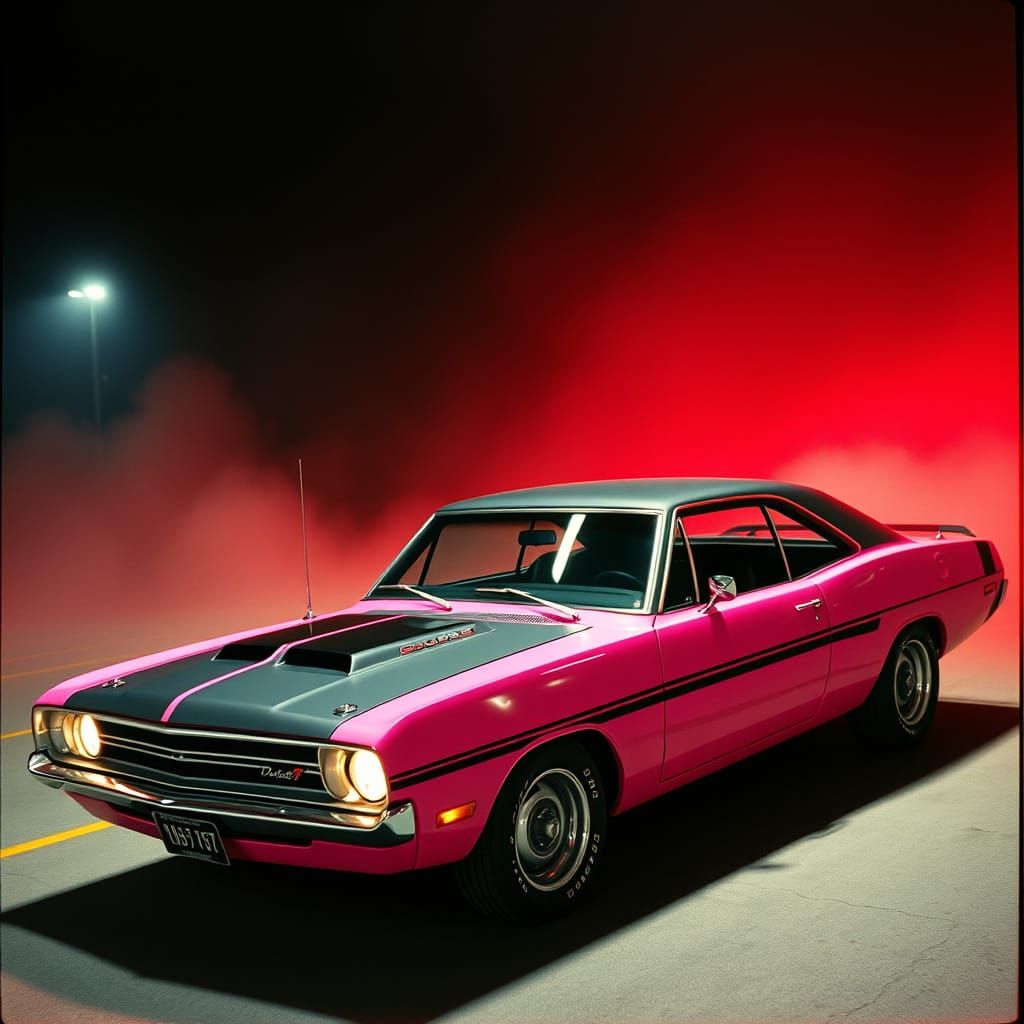 Vibrant 1972 Dodge Dart Muscle Car in Pink with Black Racing...