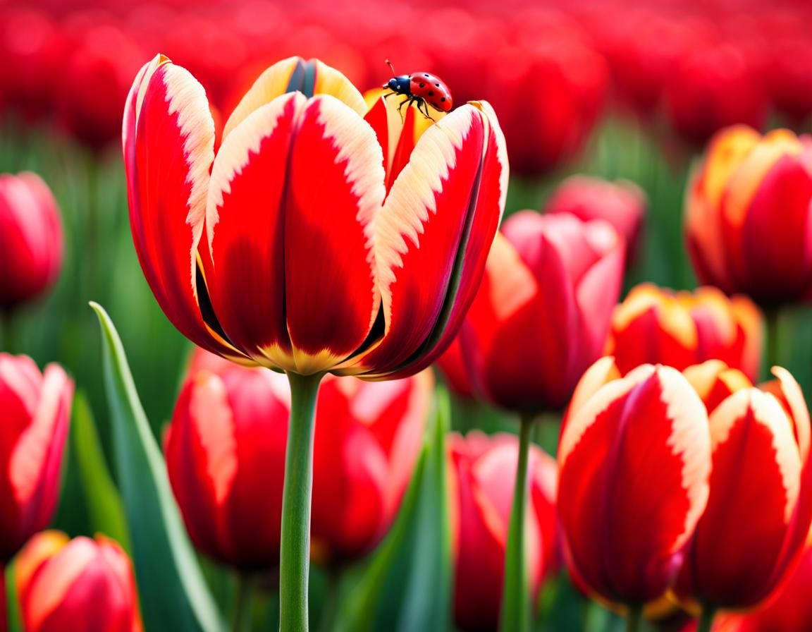 Red Tulip and Ladybug in Graffiti Art Style