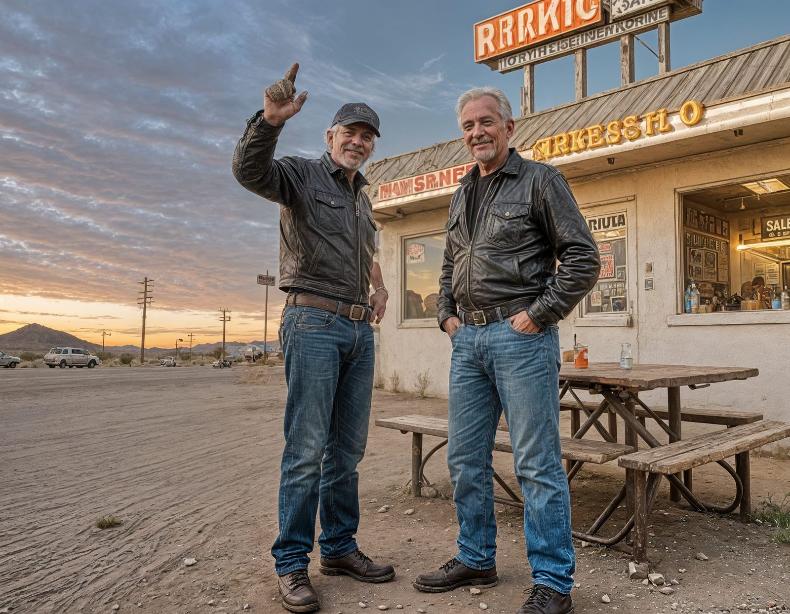Two Old Friends Reunite at a Desert Roadside Diner