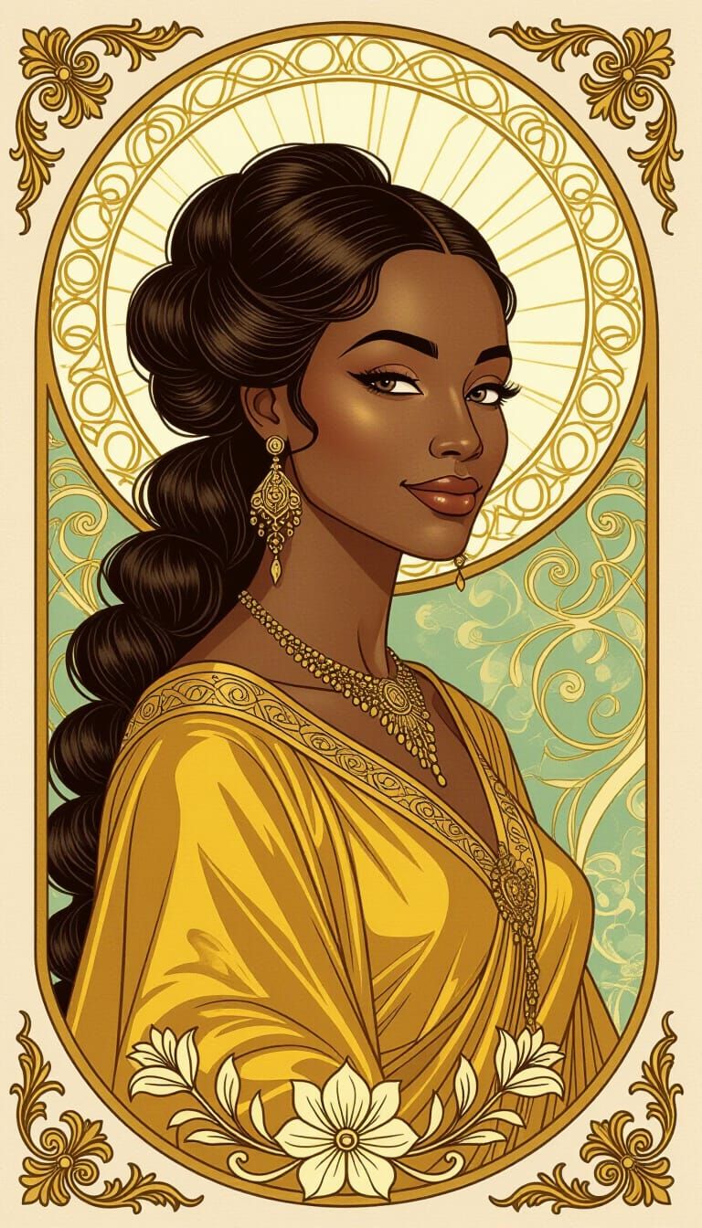 Regal Ethiopian Woman in Art Nouveau Style